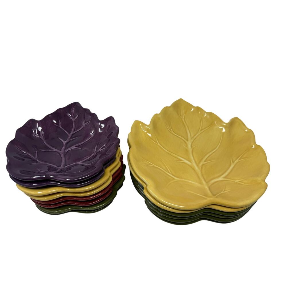 Tabletops Lifestyles Fruit Medley Leaf Plates Set 14 Hand Painted Ceramic